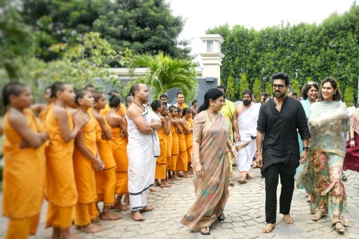 Ram Charan and Upasana’s daughter, Klin Kaara Konidela, entered the KONIDELA House after spending 3 months with her maternal grandparents Shobana & Anil Kamineni