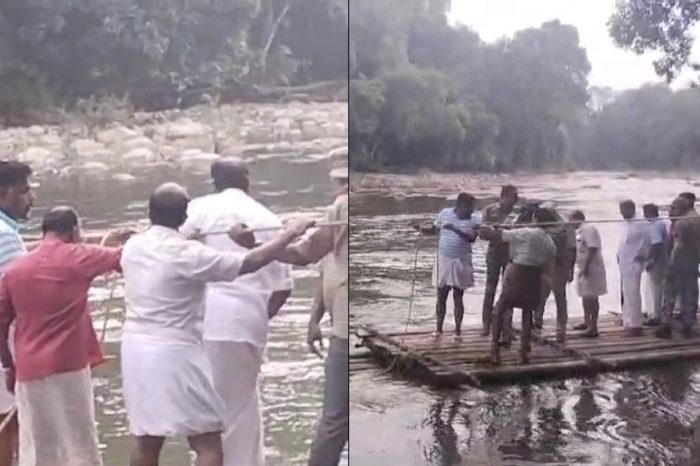 തിരഞ്ഞെടുപ്പ് പ്രചാരണത്തിനിടെ ചങ്ങാടത്തില്‍ കുടുങ്ങി മന്ത്രി; അരമണിക്കൂര്‍ നീണ്ടുനിന്ന് രക്ഷാപ്രവര്‍ത്തനം