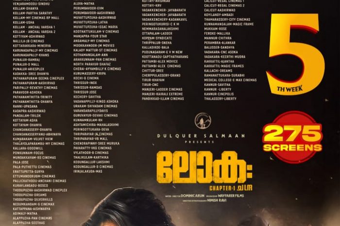 ‘ലോക’ അഞ്ചാം ആഴ്ചയിലേക്ക്- കേരളത്തിൽ 275 സ്‌ക്രീനിൽ*